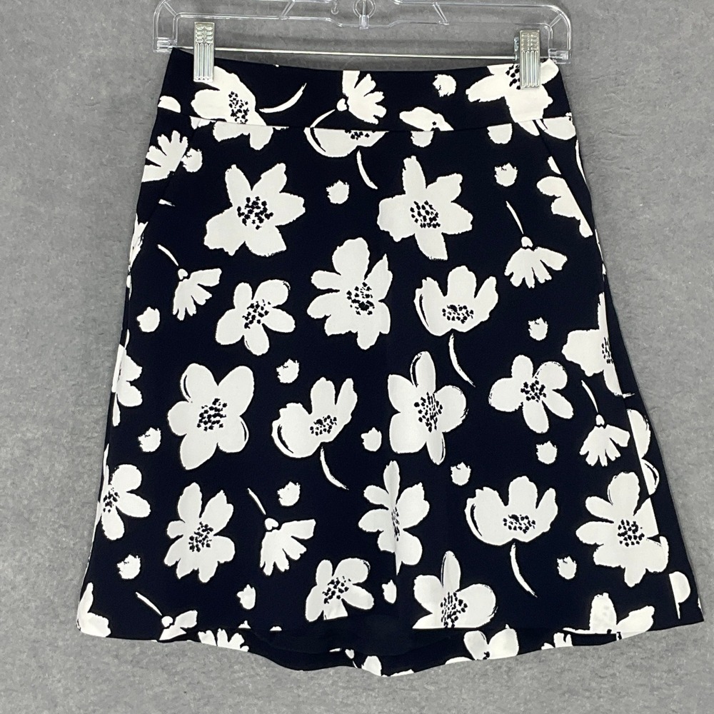 Ann Taylor Petite Floral‎ Skirt A-Line Pockets Black White Career Petite Sz 0